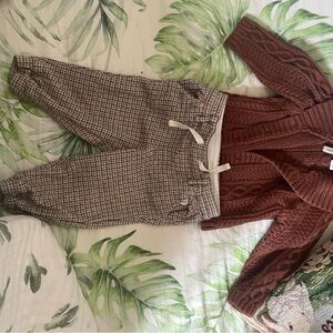 Janie and Jack Plaid Pants and Shawl Collar Sweater 6-12mos
